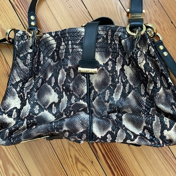 Faux Black, Tan and Gray Python Shoulder Bag With Gold Accents - Picture 2 of 9